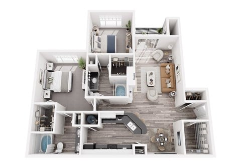 Floor plan for 2 beds, 2 baths, 1224 sqft